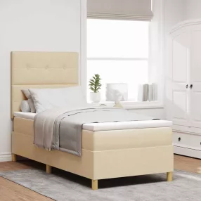   vidaXL LED Box Spring Ágy matracmal Krém 80 x 200 cm szövet