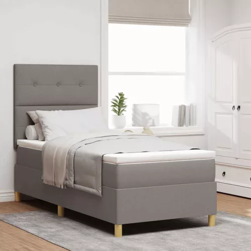vidaXL LED Box Spring Ágy matracmal Tópszínű 90 x 200 cm szövet
