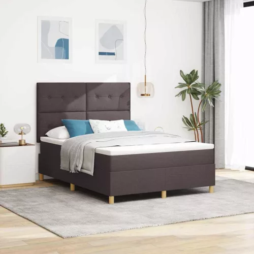 vidaXL LED Box Spring Ágy matracmal Sötét Barna 140 x 190 cm szövet