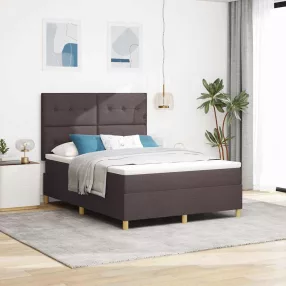   vidaXL LED Box Spring Ágy matracmal Sötét Barna 140 x 200 cm szövet