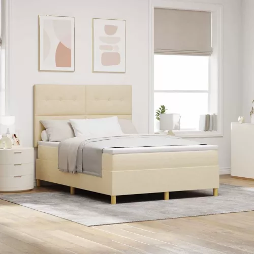 vidaXL LED Box Spring Ágy matracmal Krém 160 x 200 cm szövet