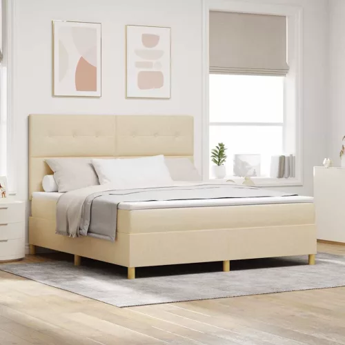 vidaXL LED Box Spring Ágy matracmal Krém 180 x 200 cm szövet