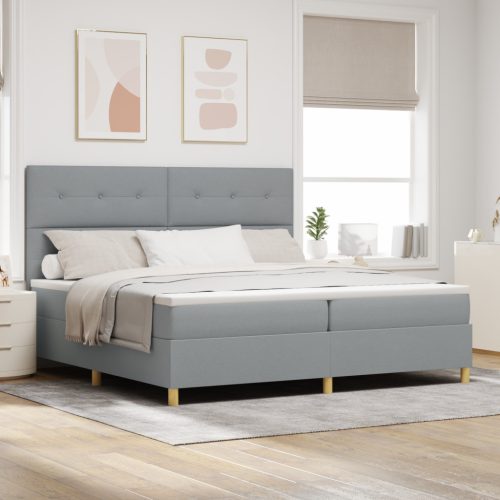 Boxspring Ágy Mattal és LED Fénnyel Világosszürke 200x200 cm Szövet