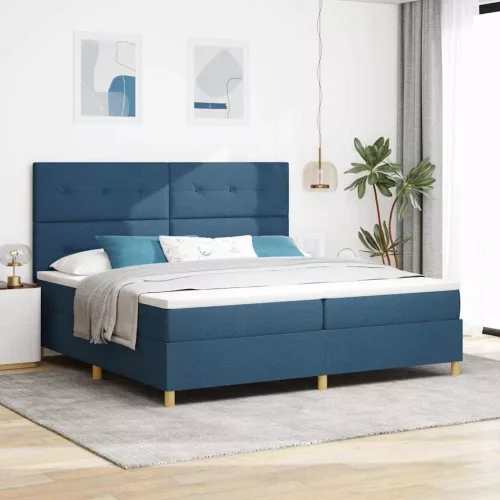 vidaXL LED Box Spring Ágy matracmal Kék 200 x 200 cm szövet