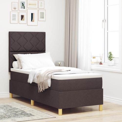 Box Spring Ágy Matrac & LED Sötétbarna 80x200 cm Szövet
