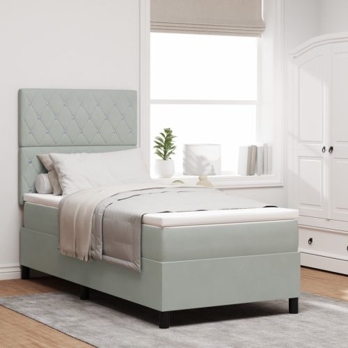 Boxspring Ágy Matrac & LED Fény Szürke 90x190 cm Bársonyos