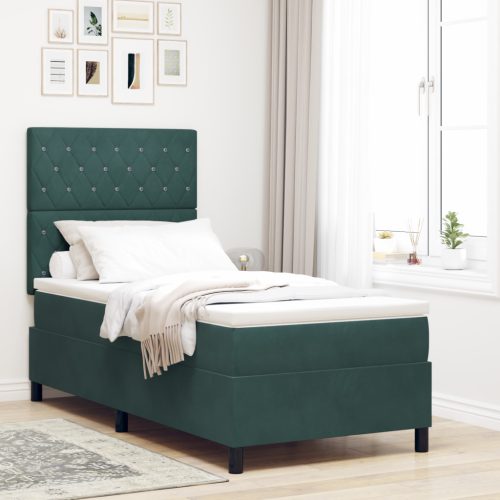 Boxspring Ágy Matrac & LED Sötét Zöld 90x190 cm Bársonyos