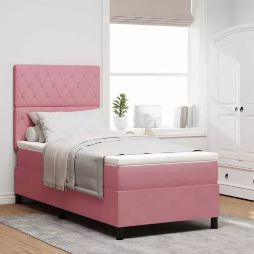vidaXL LED Box Spring Ágy matracmal Rózsaszín 90 x 190 cm Bársony
