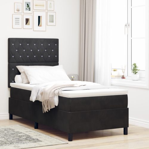 Boxspring Ágy Matrac & LED Fekete 90x200 cm Bársonyos