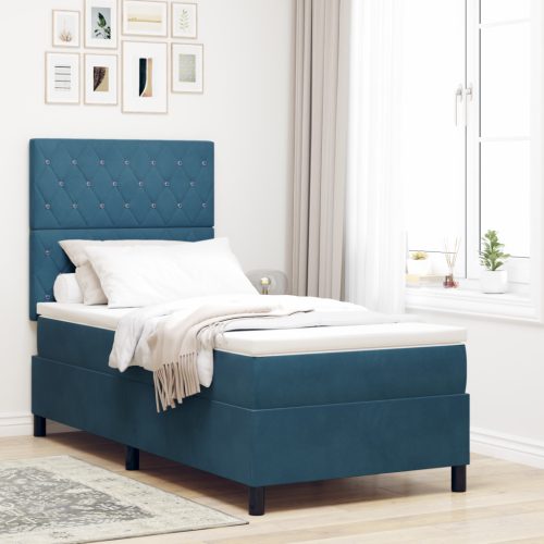 Boxspring Ágy Matraccal & LED Sötétkék 90x200 cm Bársony