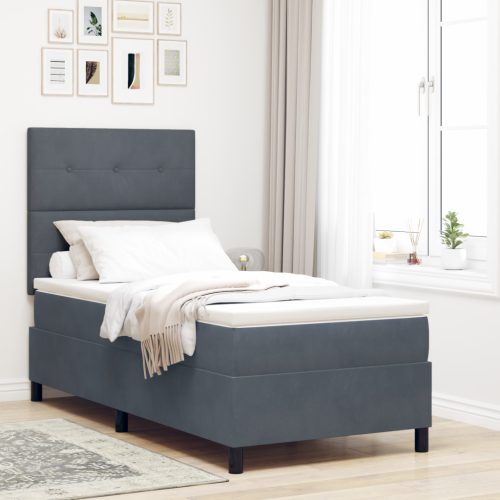 Boxspring Ágy Mattal és LED világítással, Sötétszürke 80x200 cm Bársony