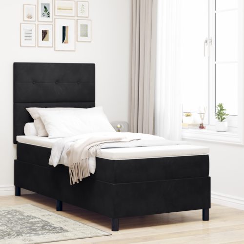 Boxspring Ágy Mattal és LED Fekete 100x200 cm Bársonyos