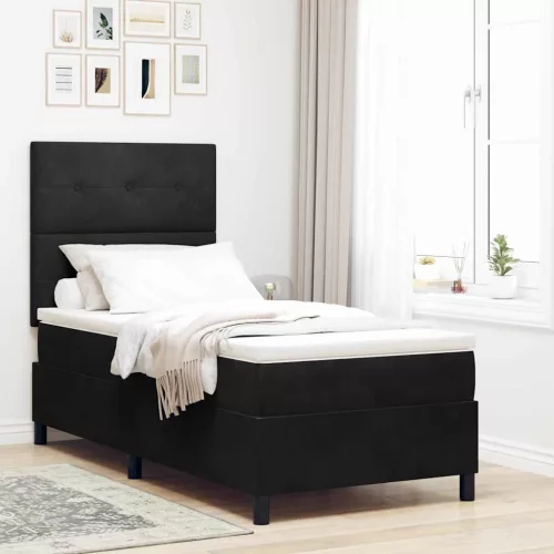 vidaXL LED Box Spring Ágy matracmal Fekete 100 x 200 cm Bársony