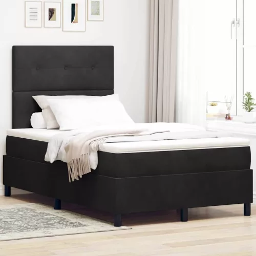 vidaXL LED Box Spring Ágy matracmal Fekete 120 x 200 cm Bársony
