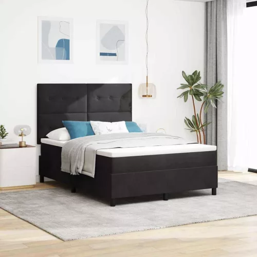 vidaXL LED Box Spring Ágy matracmal Fekete 140 x 200 cm Bársony