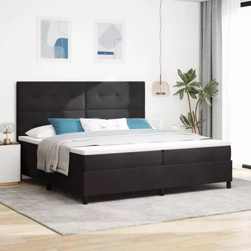vidaXL LED Box Spring Ágy matracmal Fekete 200 x 200 cm Bársony