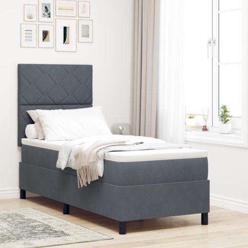 Boxspring Ágy Kárpittal és LED Világítással Sötétszürke 80x200 cm