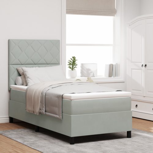 Box Spring Ágy Matraccal & LED Világosszürke 100x200 cm Bársony