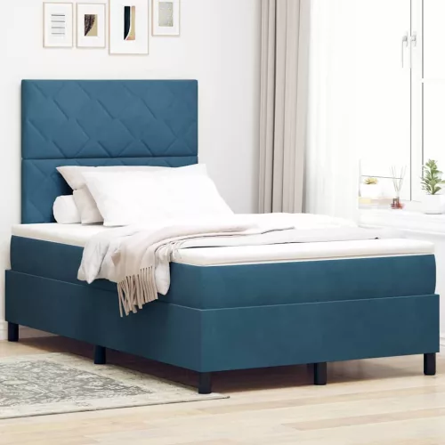 vidaXL LED Box Spring Ágy fejtámlával Sötét kék 120 x 200 cm Bársony