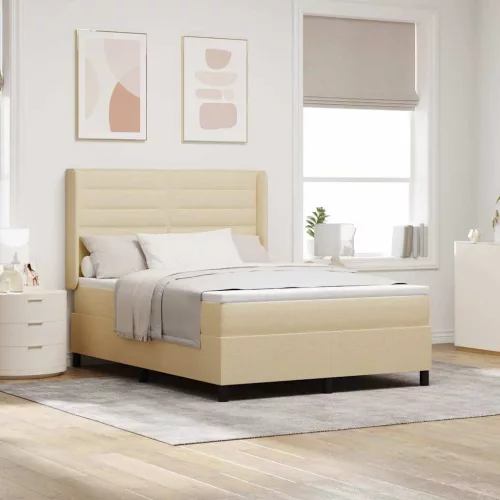 vidaXL LED Box Spring Ágy matracmal Krém 140 x 190 cm szövet
