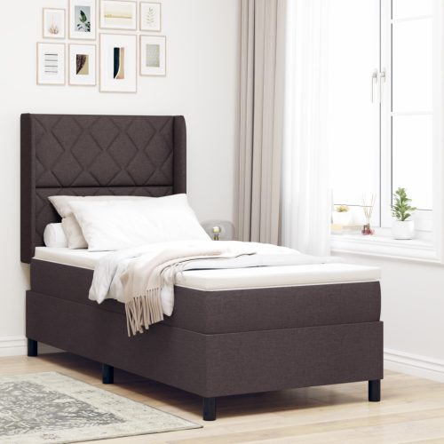 Boxspring Ágy Matrac és LED világítással Sötétbarna 90x200 cm Szövet