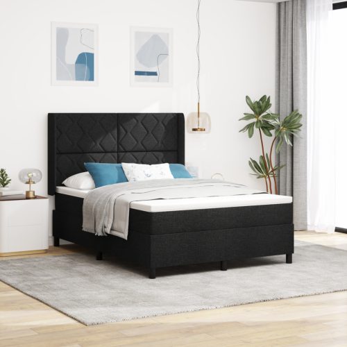 Box Spring Ágy Matrac & LED - Fekete, 140x200 cm, Szövet