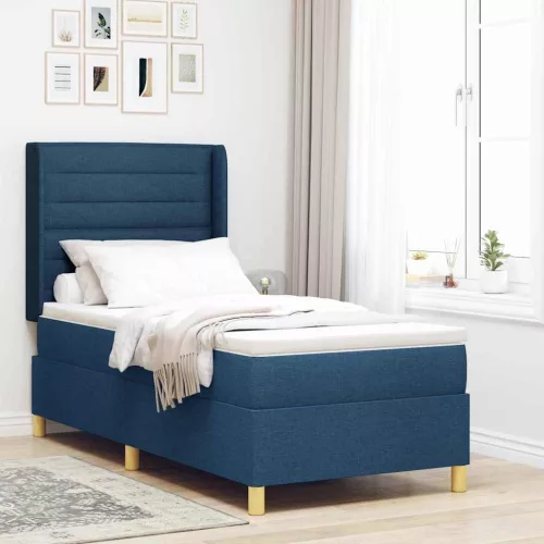 vidaXL Boxrugós ágy LED szalagokkal fejtámlával Kék 80 x 200 cm szövet