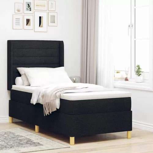 vidaXL Boxrugós ágy LED szalagokkal Fekete 90 x 190 cm szövet