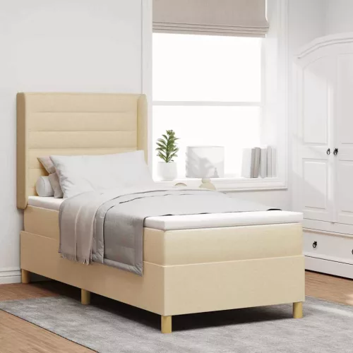 vidaXL Boxrugós ágy LED szalagokkal Krém 90 x 190 cm szövet