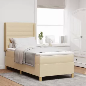   vidaXL Boxrugós ágy LED szalagokkal Krém 90 x 200 cm szövet
