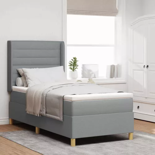 vidaXL Boxrugós ágy LED szalagokkal Világosszürke 100 x 200 cm szövet