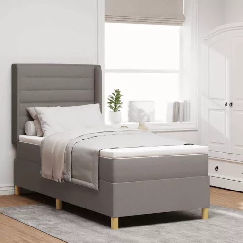 vidaXL Boxrugós ágy LED szalagokkal Tópszínű 100 x 200 cm szövet