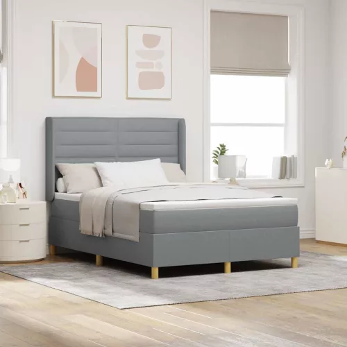 vidaXL Boxrugós ágy LED szalagokkal Világosszürke 140 x 190 cm szövet