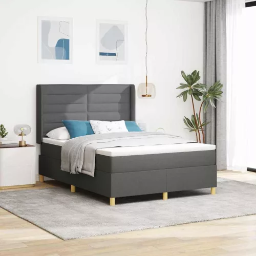vidaXL Boxrugós ágy matracmal fejtámlával Szürke 140 x 190 cm szövet