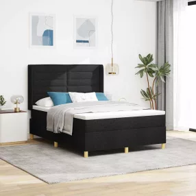   vidaXL Boxrugós ágy LED szalagokkal Fekete 140 x 190 cm szövet