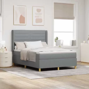   vidaXL Boxrugós ágy LED szalagokkal Világosszürke 140 x 200 cm szövet