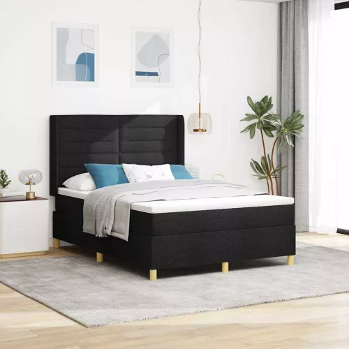 vidaXL Boxrugós ágy LED szalagokkal Fekete 140 x 200 cm szövet