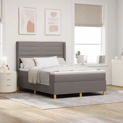 vidaXL Boxrugós ágy LED szalagokkal Tópszínű 140 x 200 cm szövet