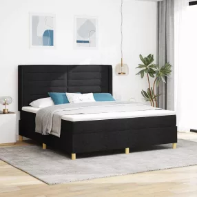   vidaXL Boxrugós ágy LED szalagokkal Fekete 180 x 200 cm szövet