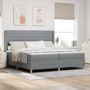   vidaXL Boxrugós ágy LED szalagokkal Világosszürke 200 x 200 cm szövet