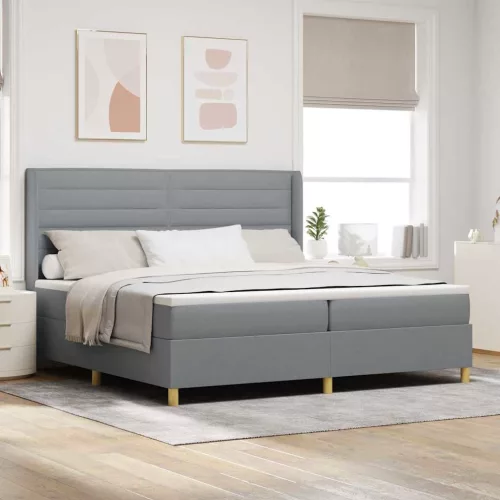 vidaXL Boxrugós ágy LED szalagokkal Világosszürke 200 x 200 cm szövet
