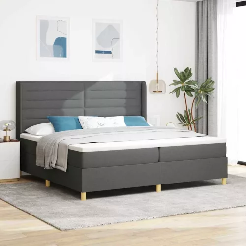 vidaXL Boxrugós ágy matracmal leddel Szürke 200 x 200 cm szövet