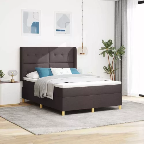 vidaXL Boxrugós ágy LED szalagokkal Barna 140 x 190 cm szövet