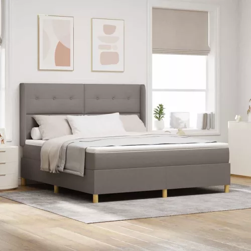 vidaXL Boxrugós ágy LED szalagokkal Tópszínű 180 x 200 cm szövet