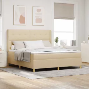  vidaXL Boxrugós ágy LED szalagokkal Krém 180 x 200 cm szövet
