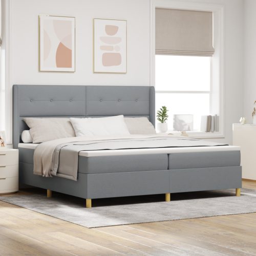 Rugós Ágy Mattal & LED Fénnyel Szürke 200x200 cm Textil