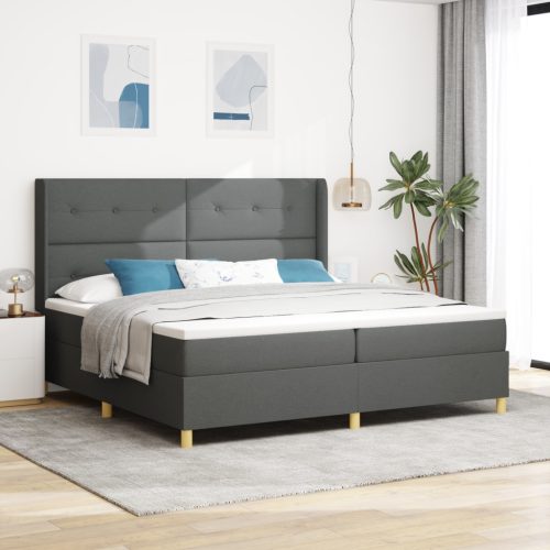 Boxspring Ágy Mattal és LED Fényekkel Sötétszürke 200x200 cm Szövet