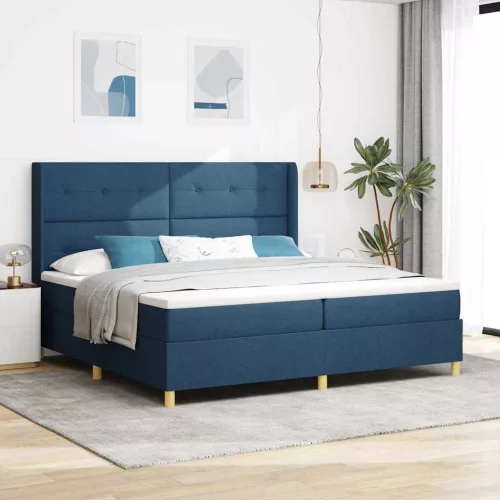 vidaXL Boxrugós ágy LED szalagokkal Kék 200 x 200 cm szövet