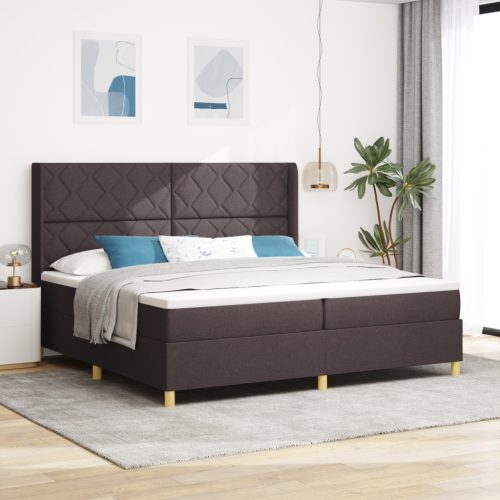 Boxspring Ágy Matrac & LED Sötétbarna 200x200 cm Szövet