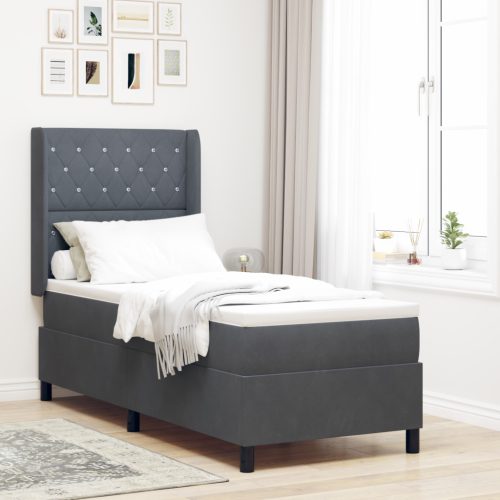 Boxspring ágy matraccal és LED, sötétszürke, 80x200 cm, bársony